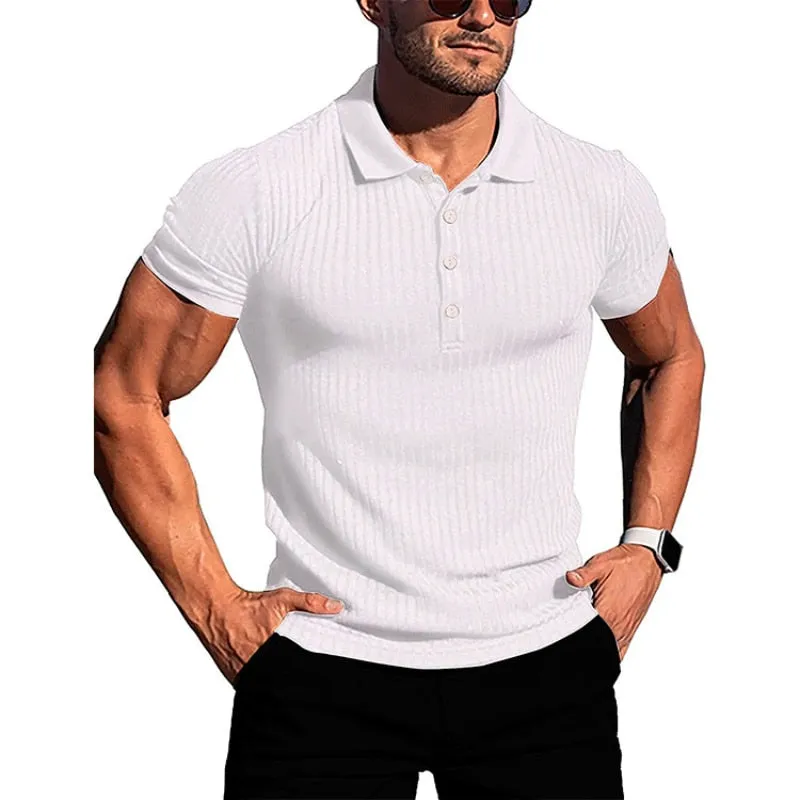 Men's Summer Casual Striped Fitness Slim Fit Short Sleeve Polo T-Shirt