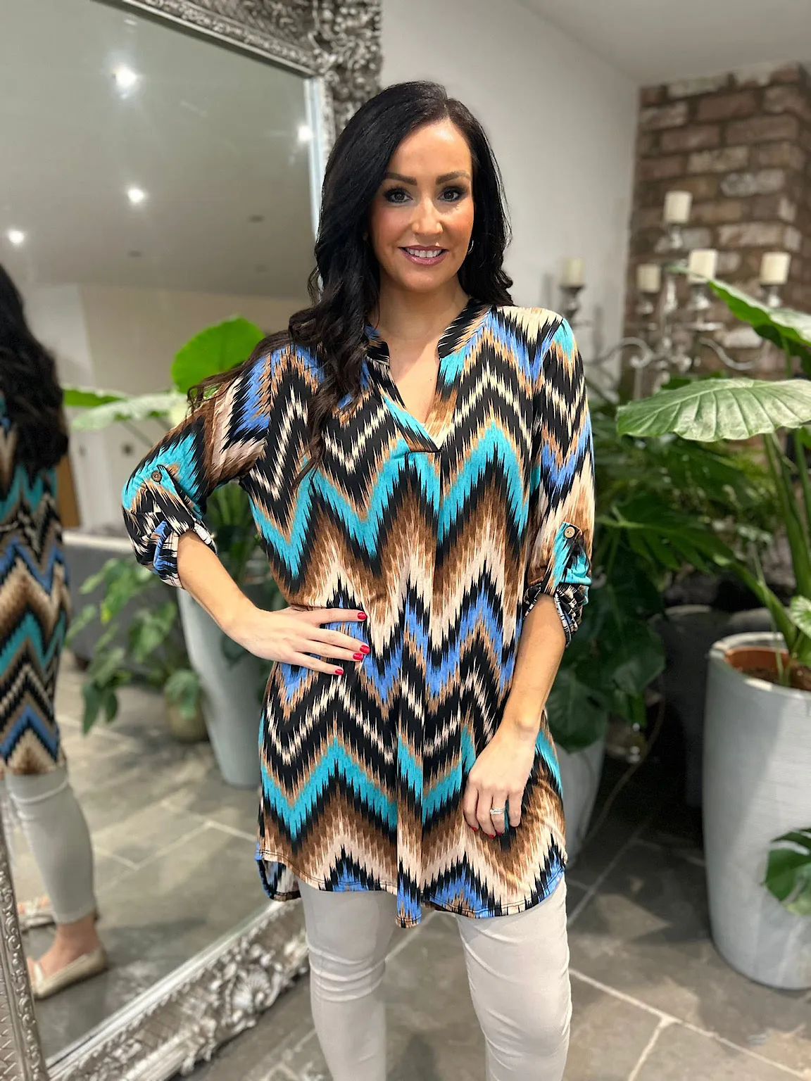 Multi Colour Zig Zag Print Tunic Gloria