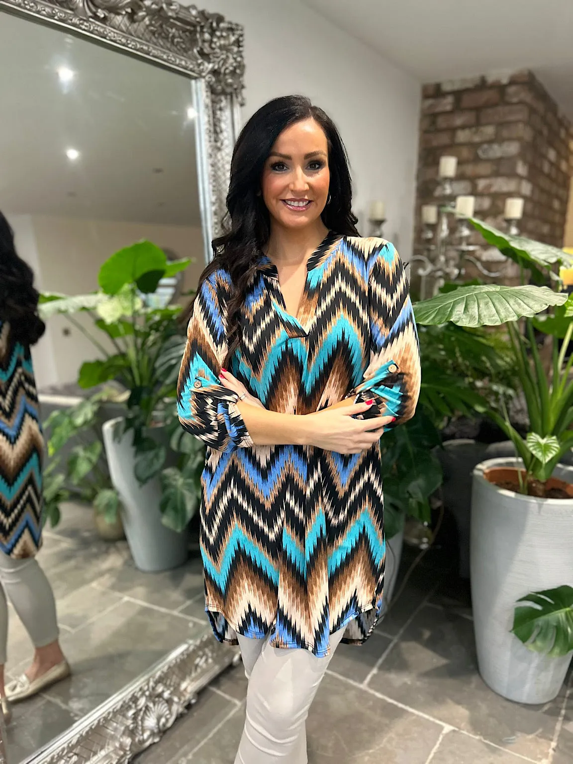 Multi Colour Zig Zag Print Tunic Gloria