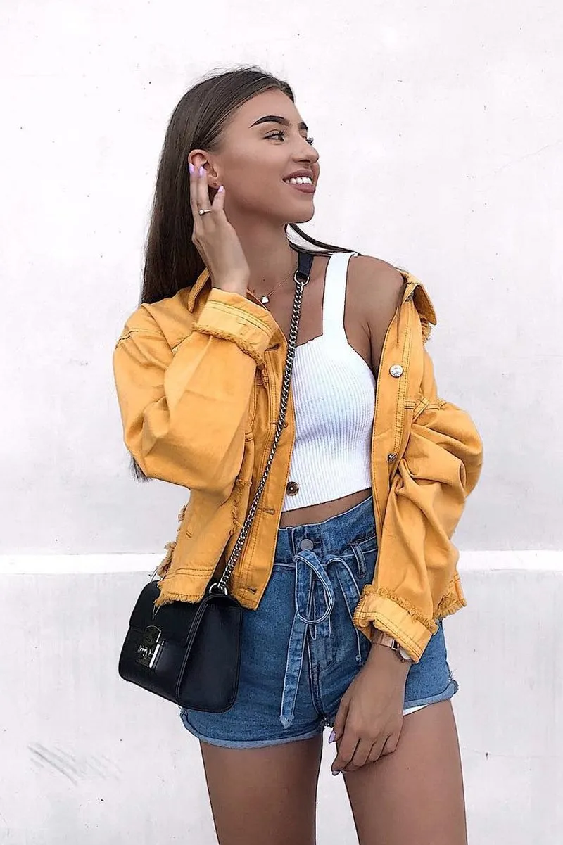 Mustard Oversized Denim Jacket - Aavya