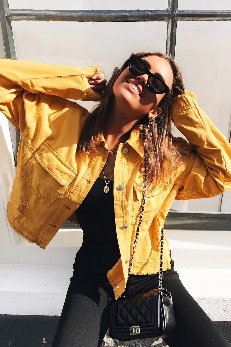 Mustard Oversized Denim Jacket - Aavya