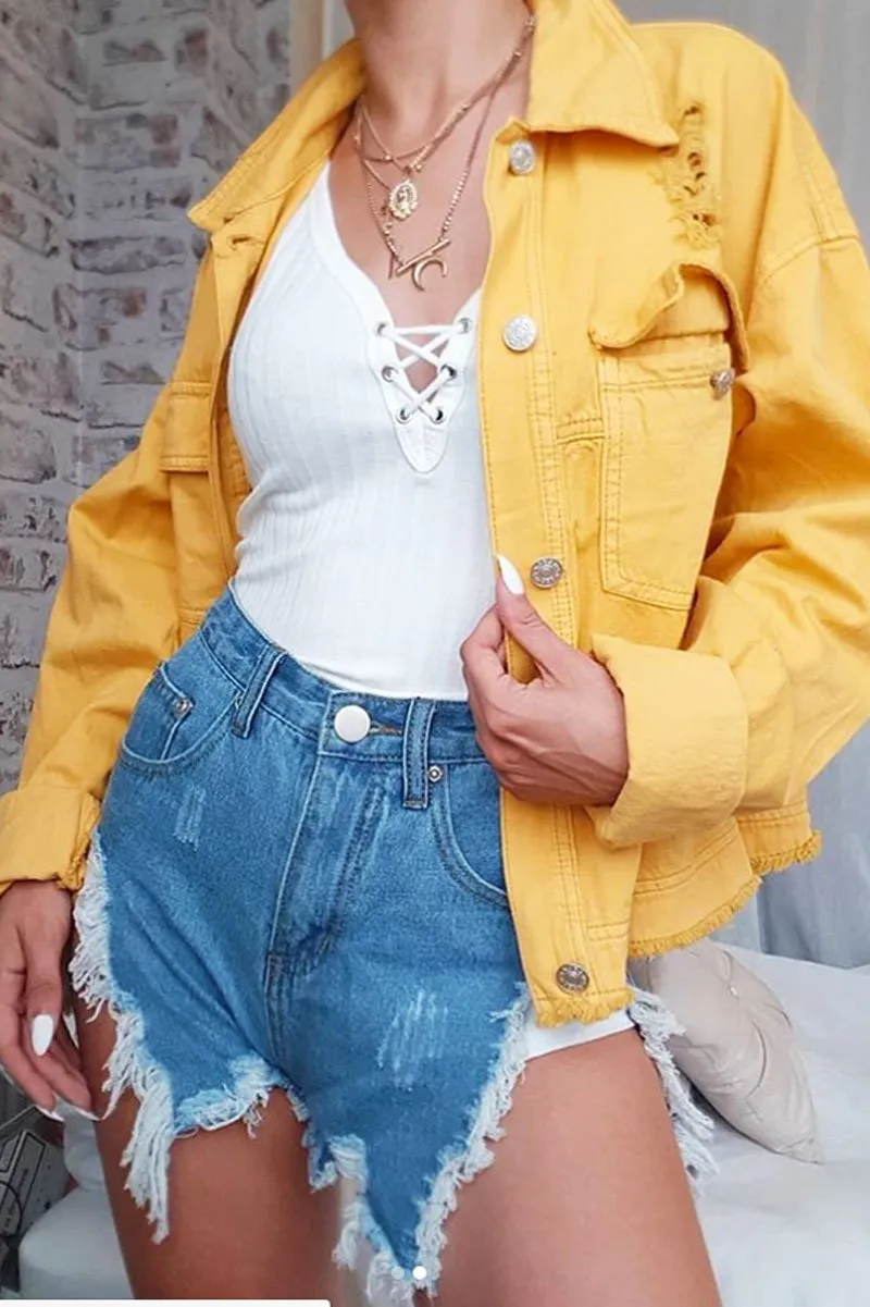 Mustard Oversized Denim Jacket - Aavya