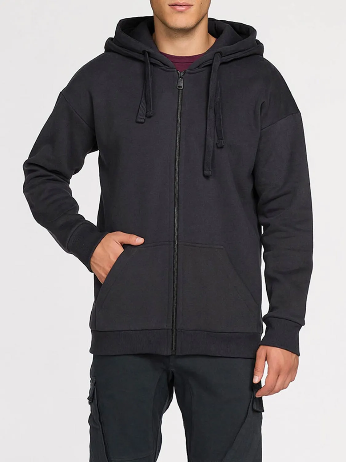 Organic Cotton Double Hooded Zip Up Charcoal Grey