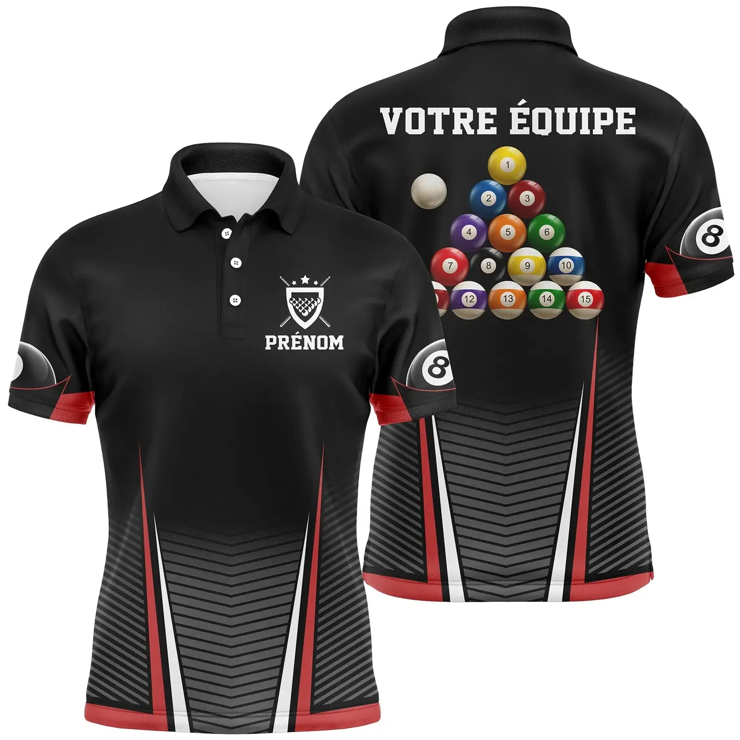 Polo De Billard Professionnel Personnalisé, Polo Sport Homme Femme Motif Billes de Billard - CT27062316