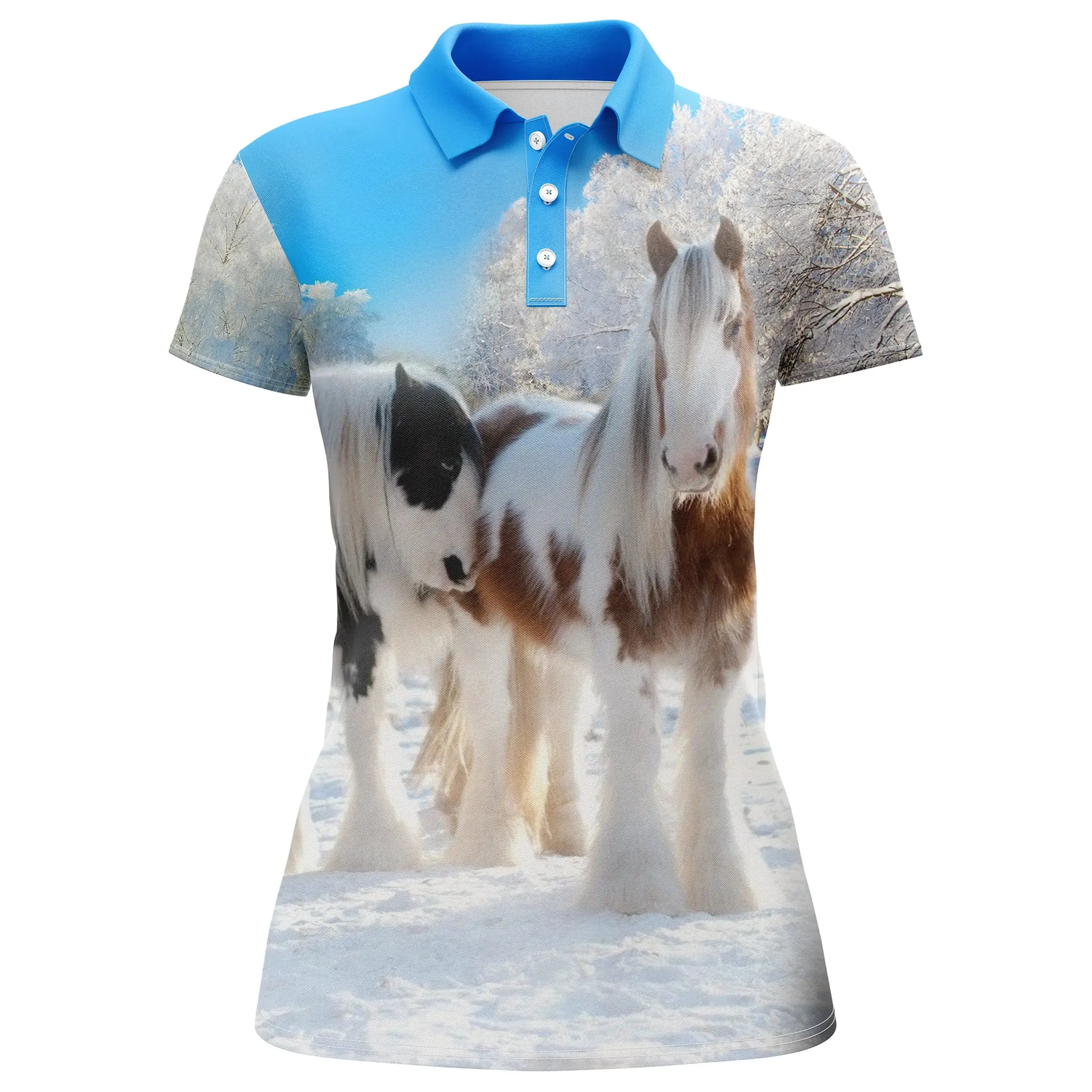 Polo quitation Homme Femme, Cadeau Original Fan des chevaux, Chaval Dans La Neige - CT24082222