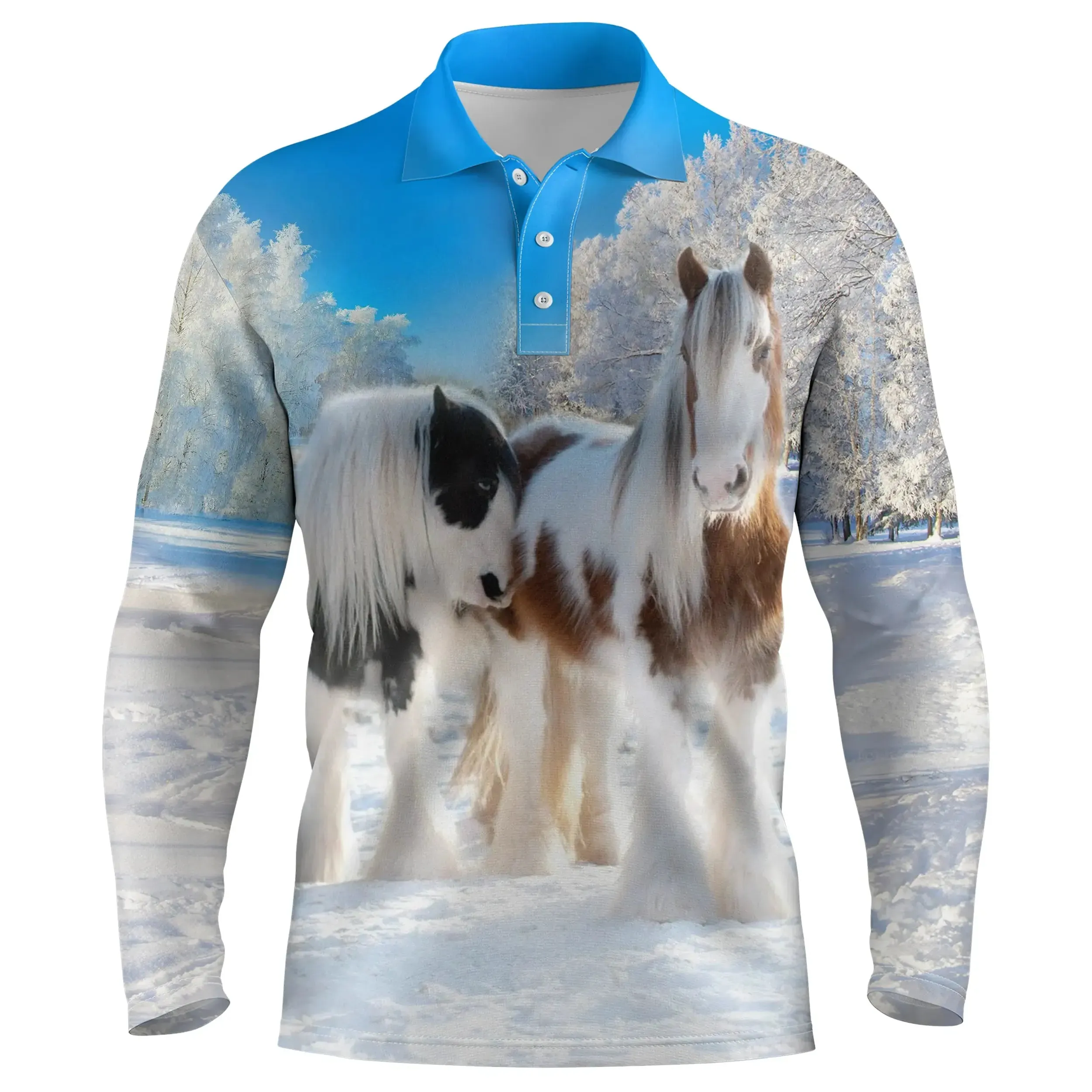 Polo quitation Homme Femme, Cadeau Original Fan des chevaux, Chaval Dans La Neige - CT24082222