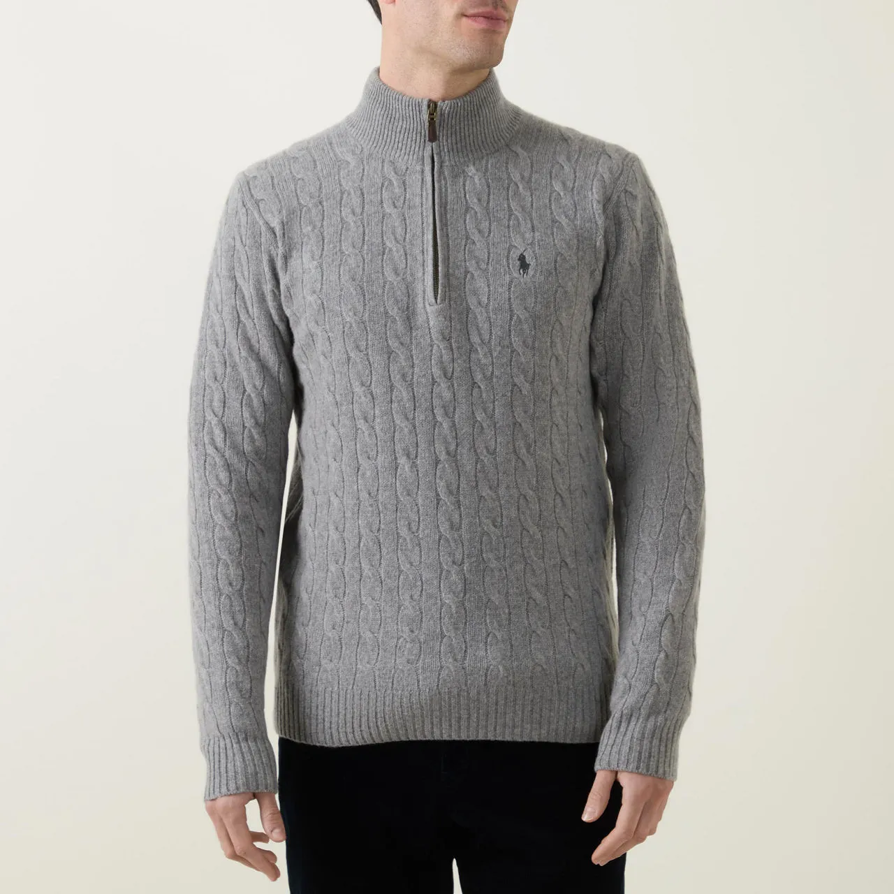 POLO RALPH LAUREN Cable-Knit Half-Zip Sweater - Grey