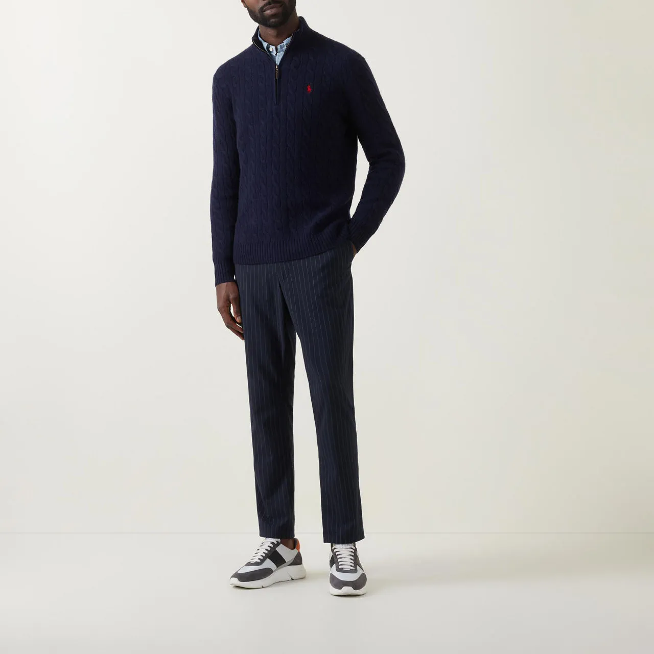 POLO RALPH LAUREN Cable Knit Half-Zip Sweater - Navy