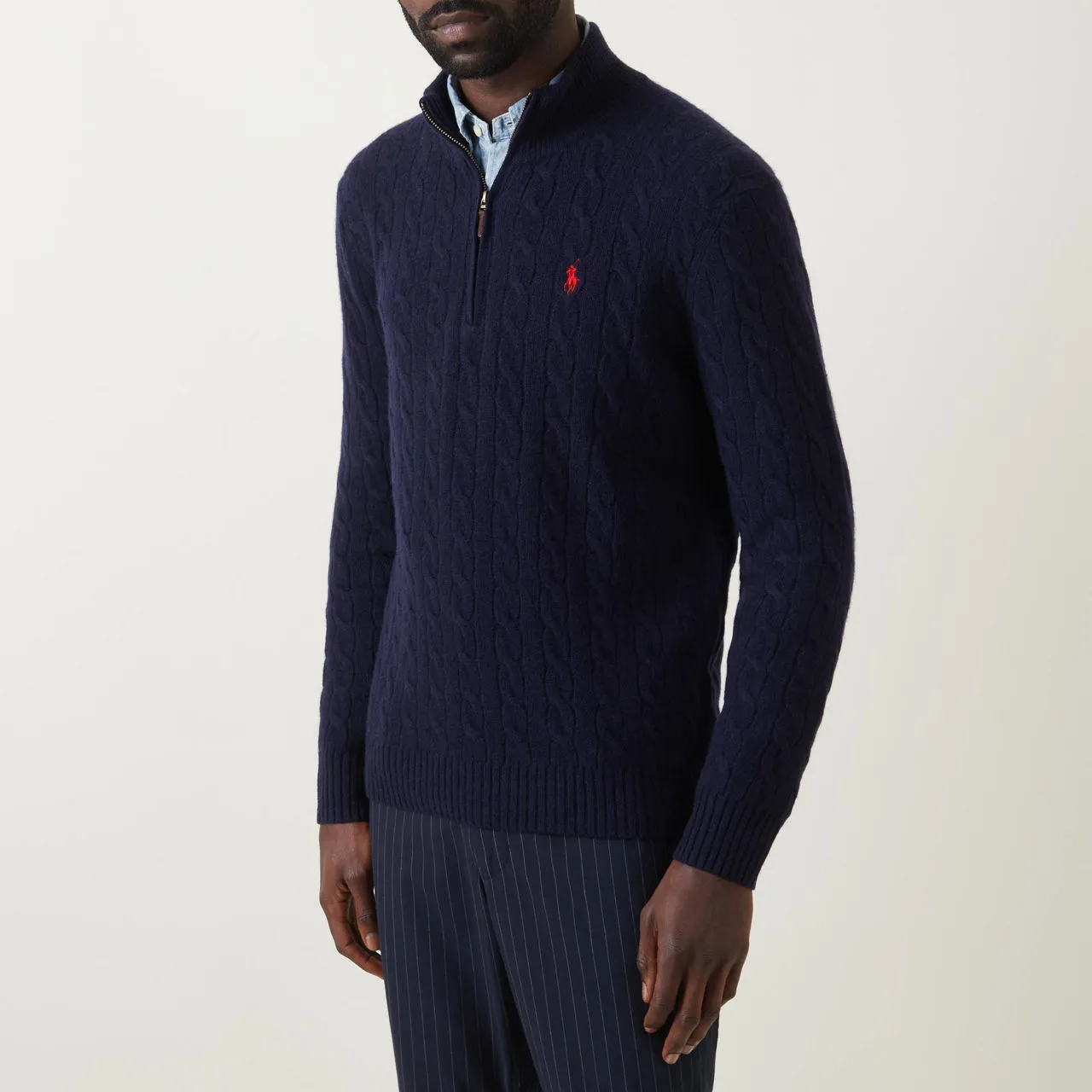 POLO RALPH LAUREN Cable Knit Half-Zip Sweater - Navy