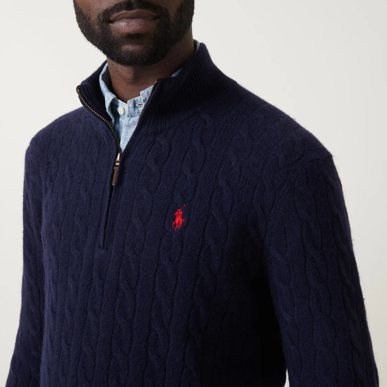 POLO RALPH LAUREN Cable Knit Half-Zip Sweater - Navy