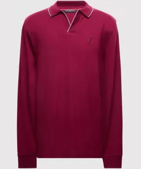 Psycho Bunny Men's Creede Pique Johnny Collar Polo 607 CRIMSON /