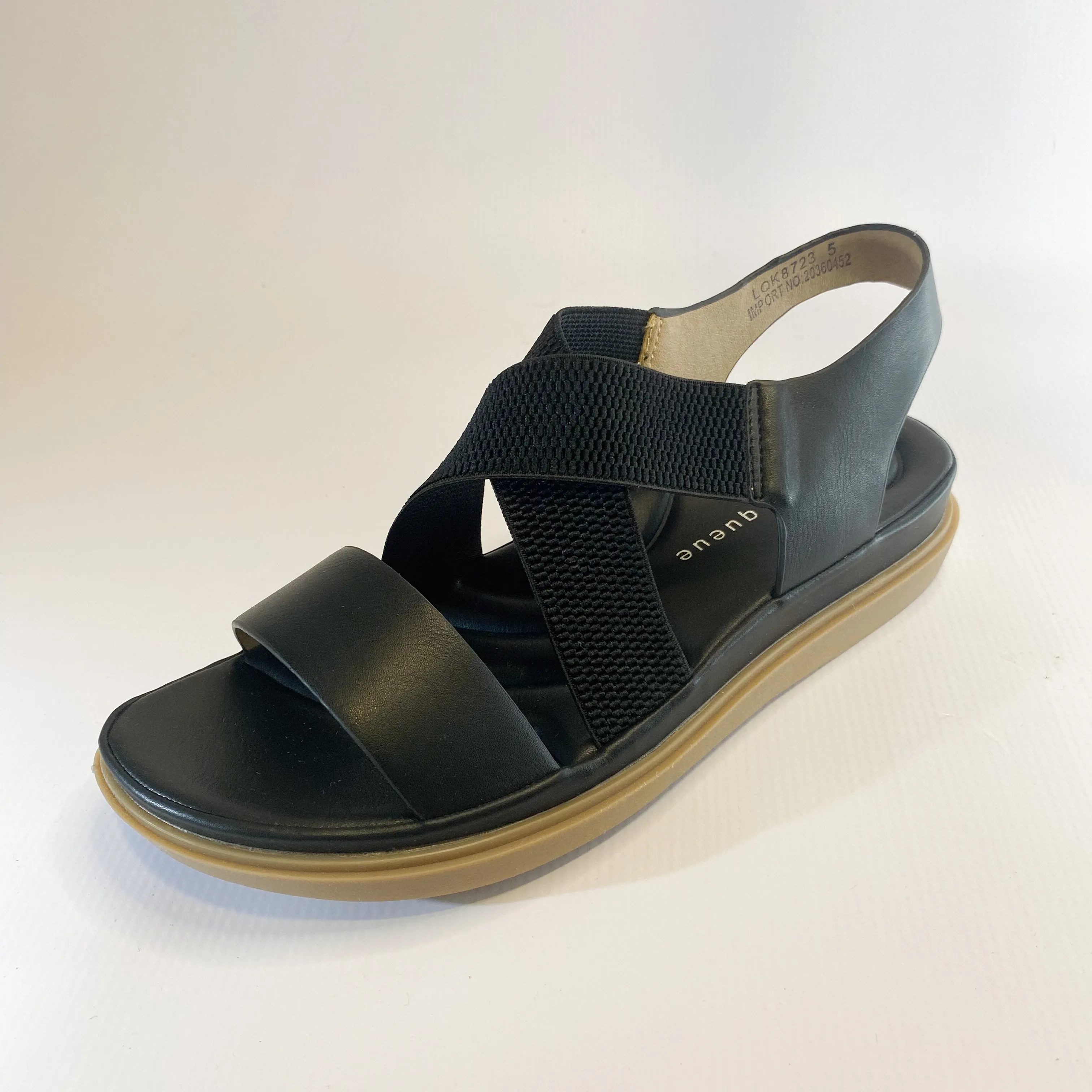 Queue black elasticated flatform sandal