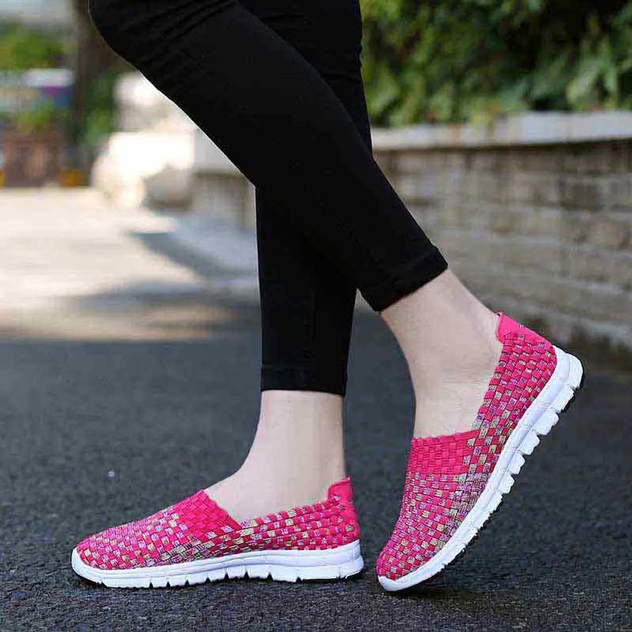 Red knit check slip on shoe sneaker