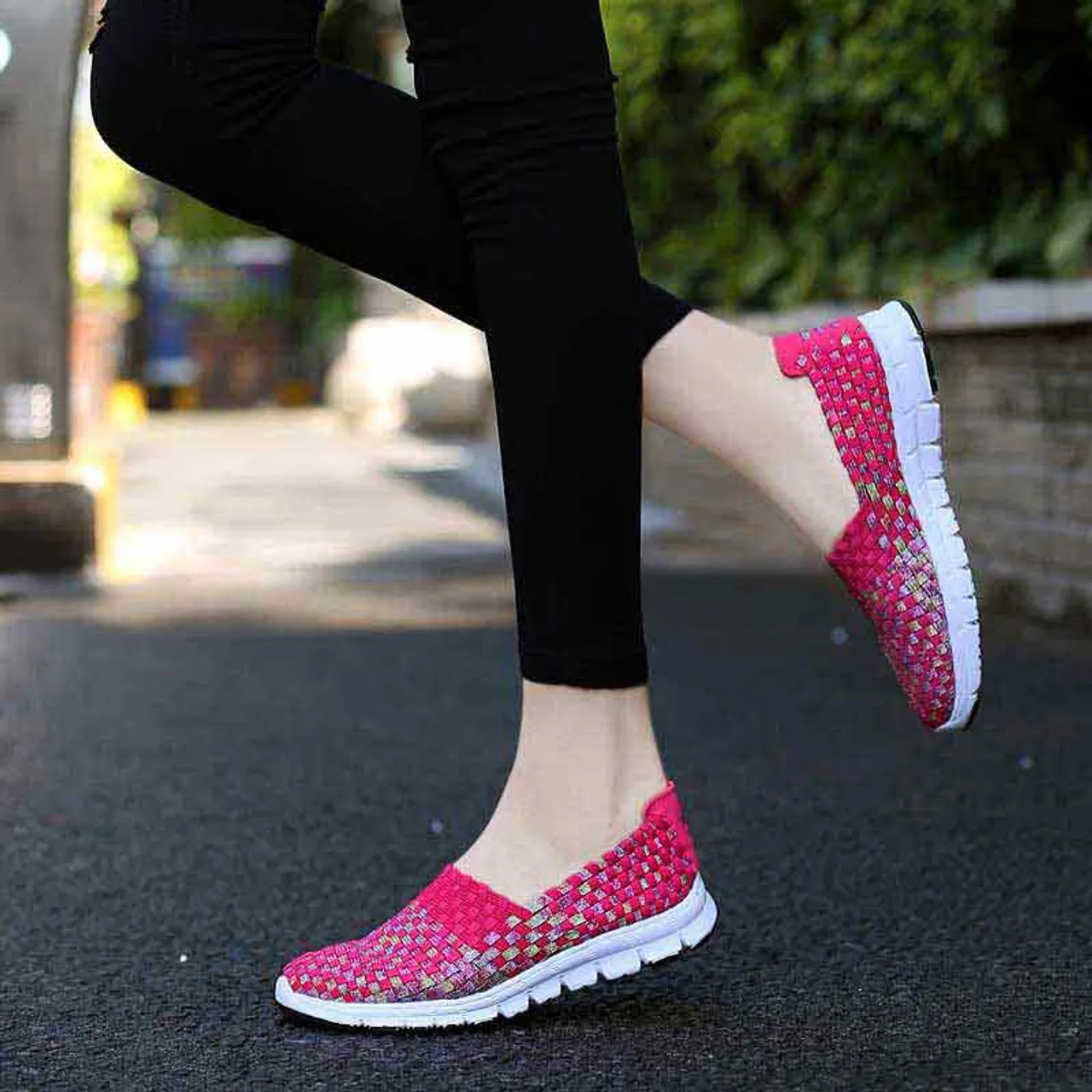 Red knit check slip on shoe sneaker