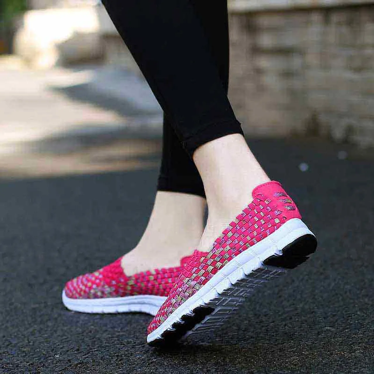 Red knit check slip on shoe sneaker