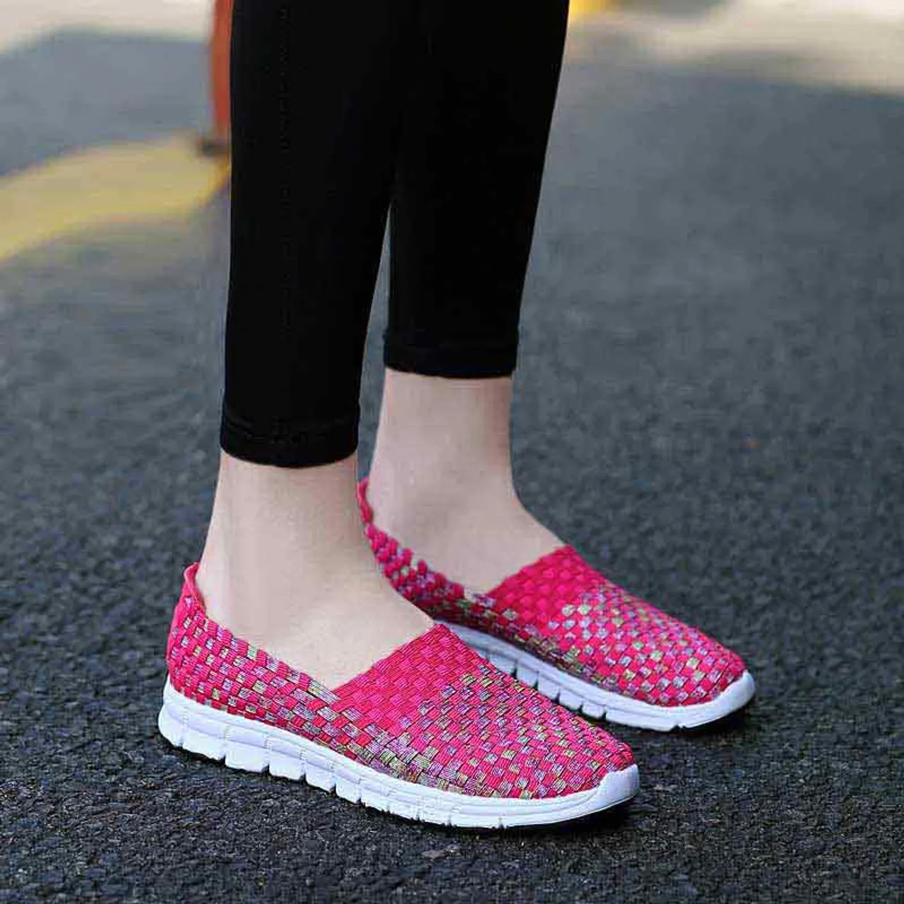 Red knit check slip on shoe sneaker