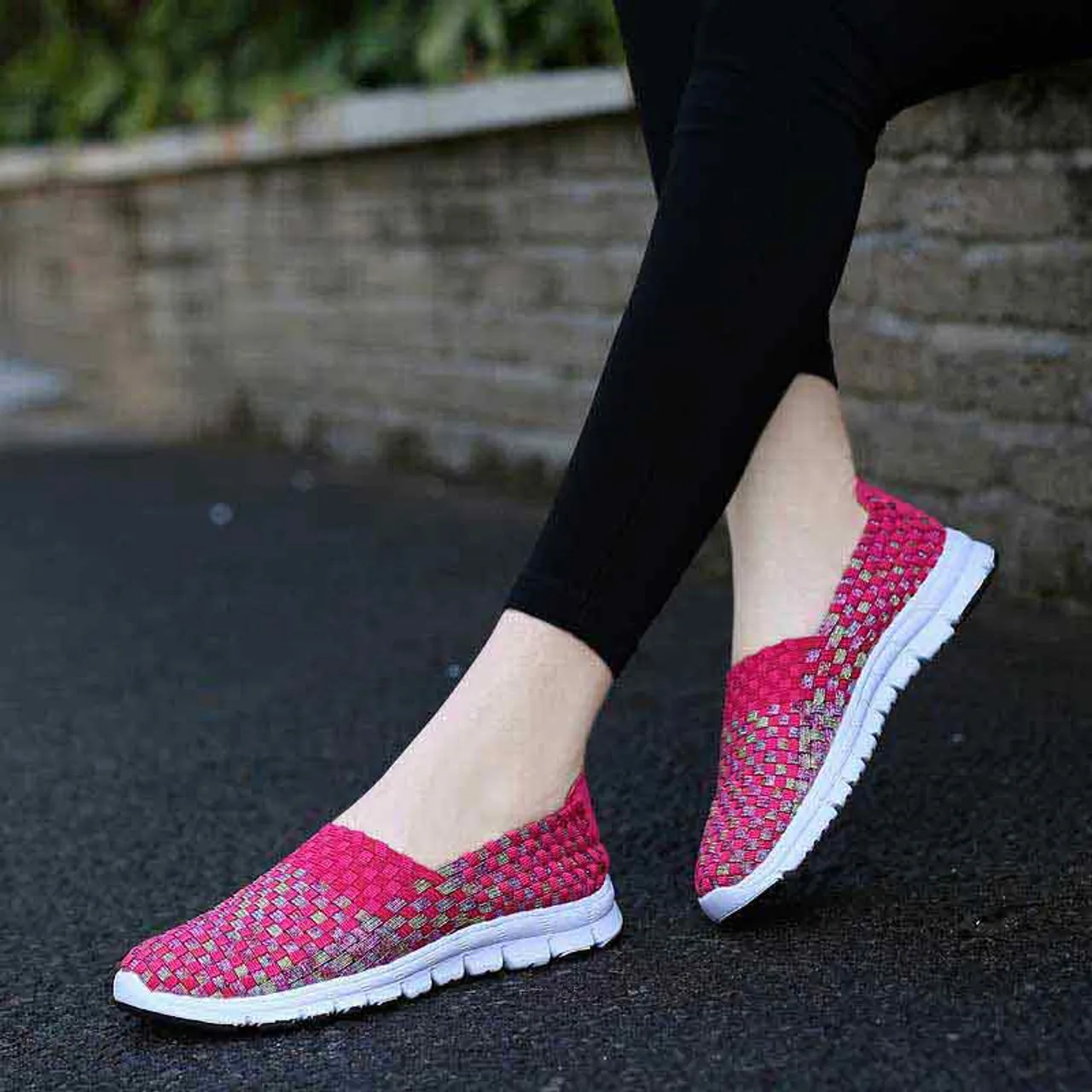 Red knit check slip on shoe sneaker