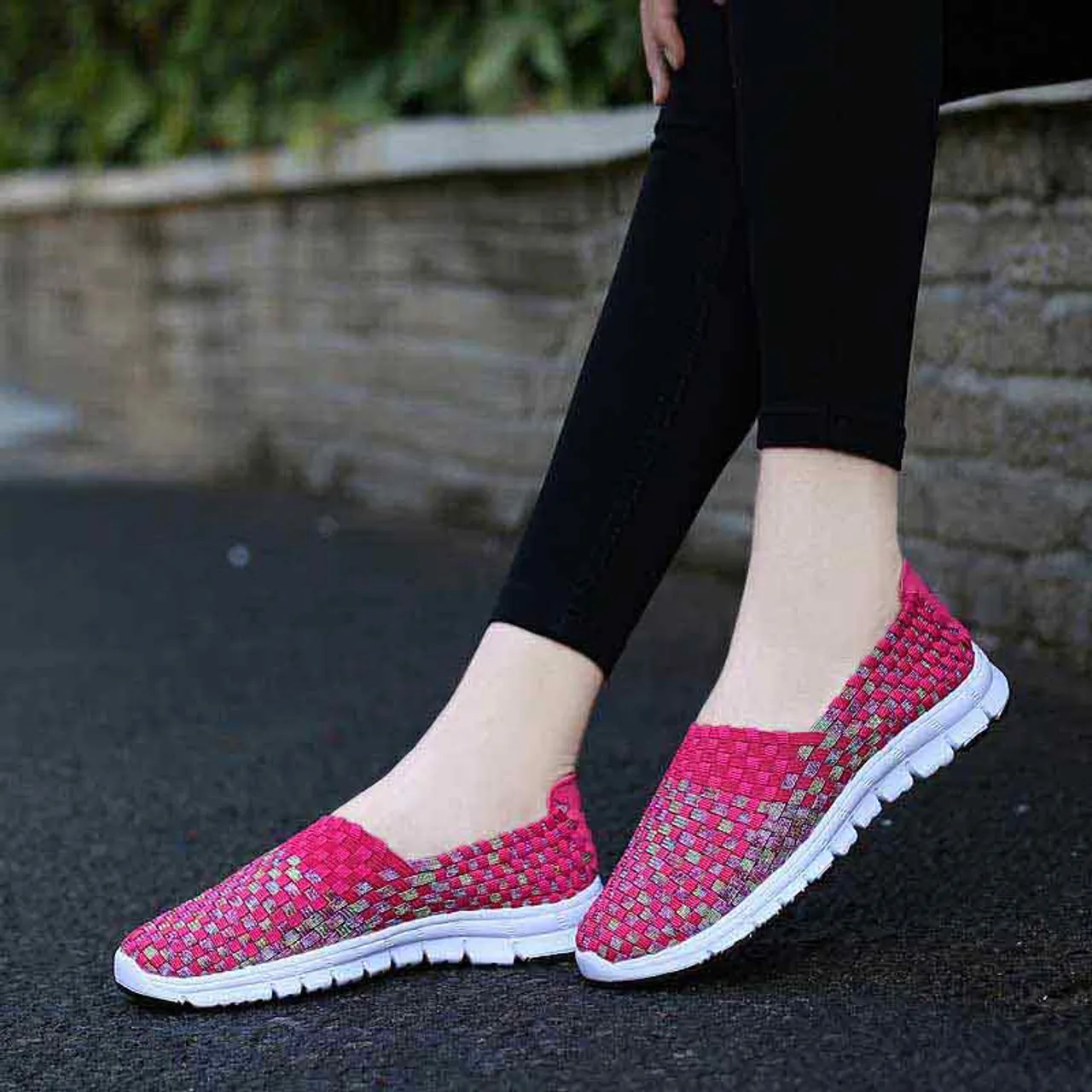 Red knit check slip on shoe sneaker