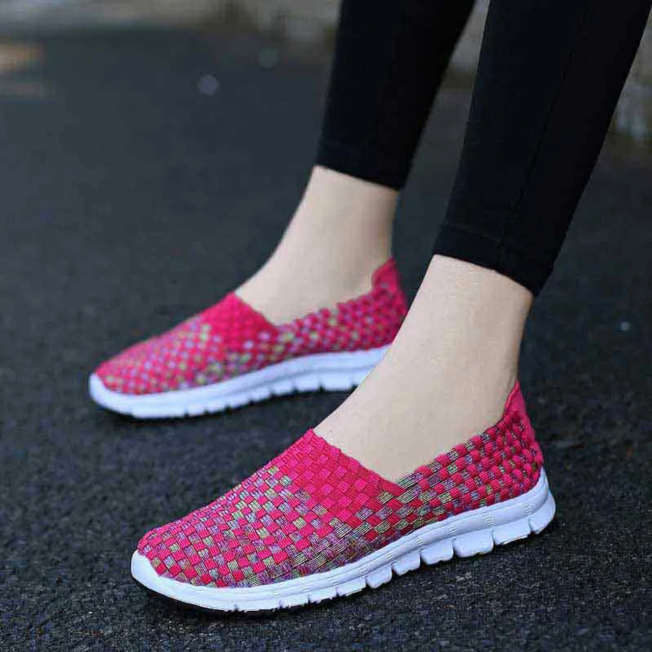 Red knit check slip on shoe sneaker