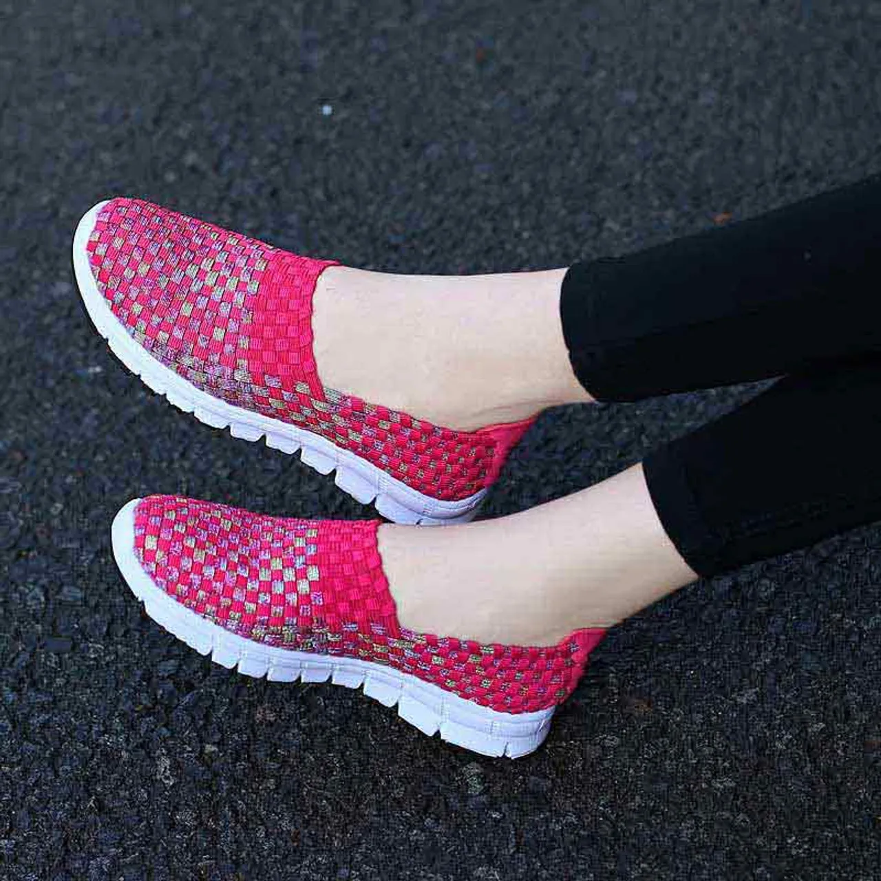 Red knit check slip on shoe sneaker