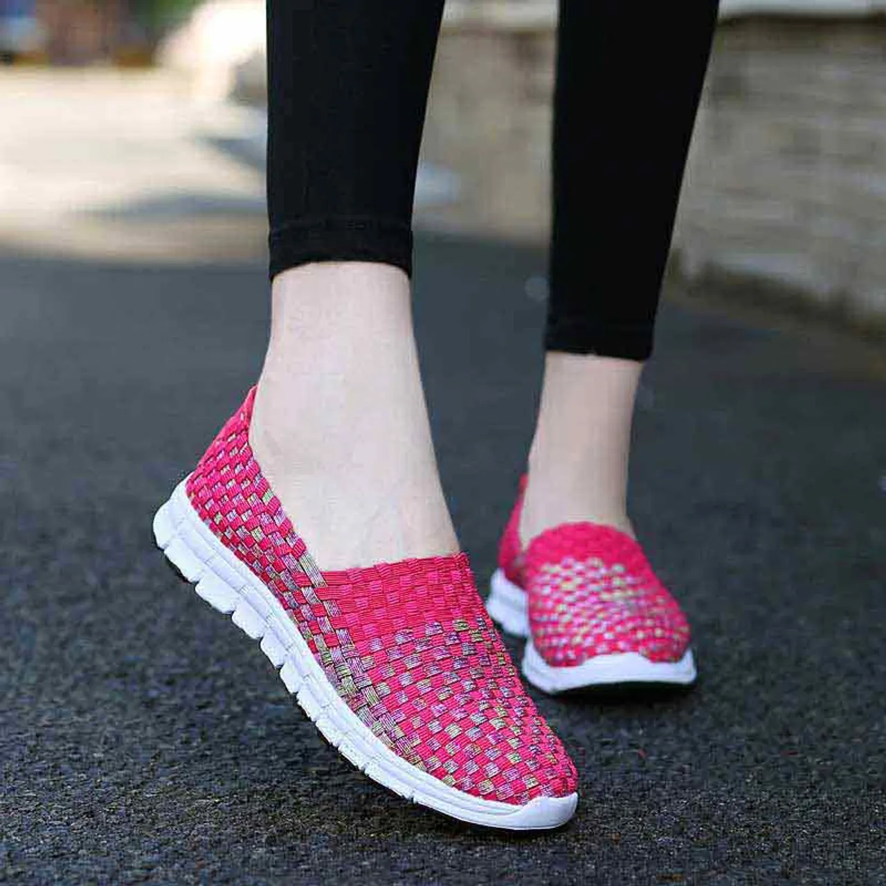 Red knit check slip on shoe sneaker