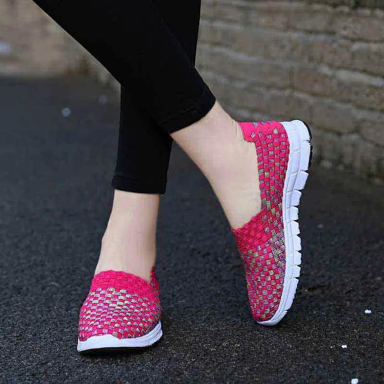 Red knit check slip on shoe sneaker