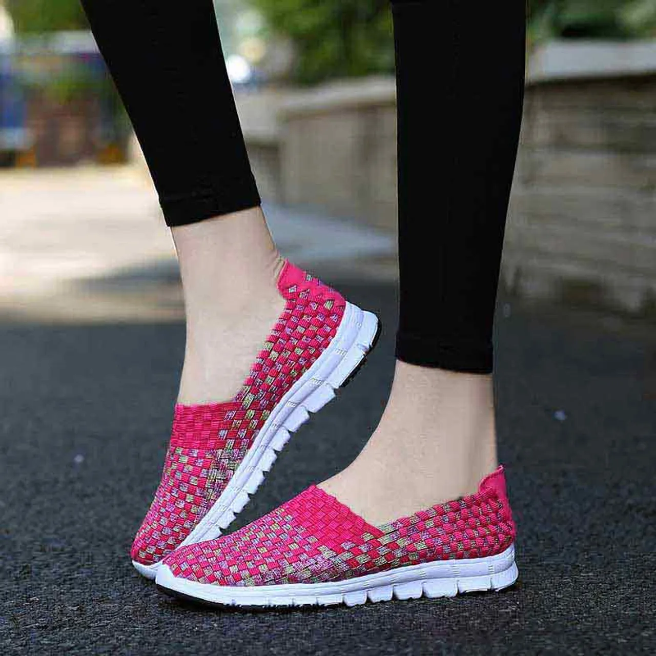 Red knit check slip on shoe sneaker