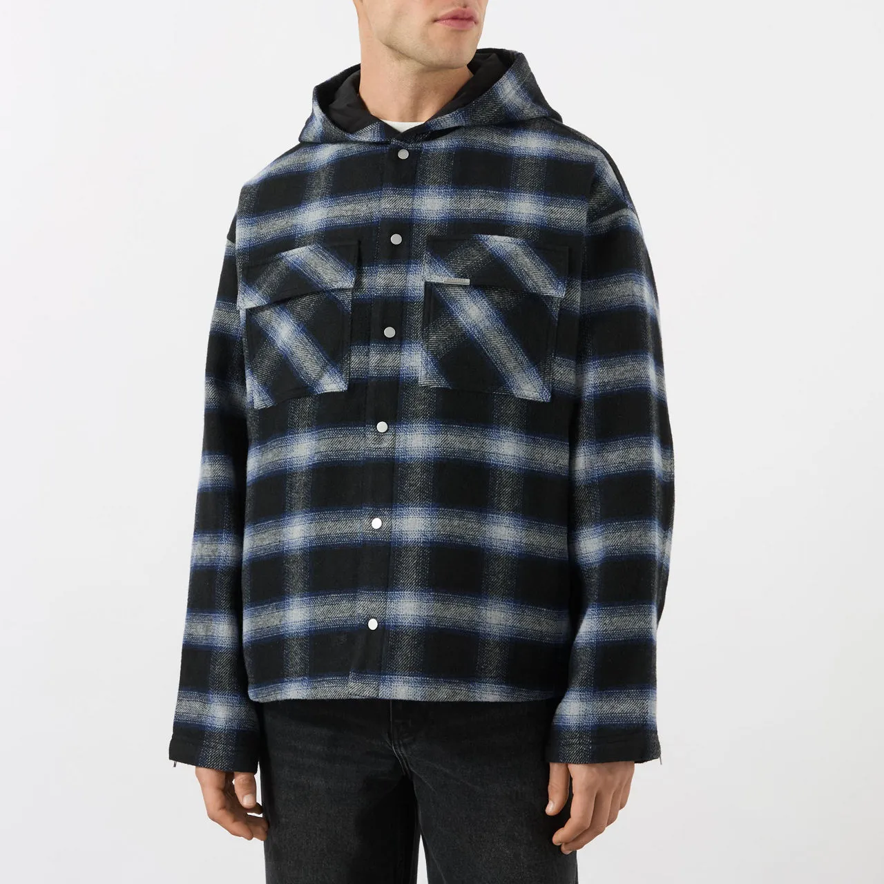 REPRESENT Checked Hooded Overshirt - Navy