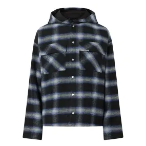 REPRESENT Checked Hooded Overshirt - Navy