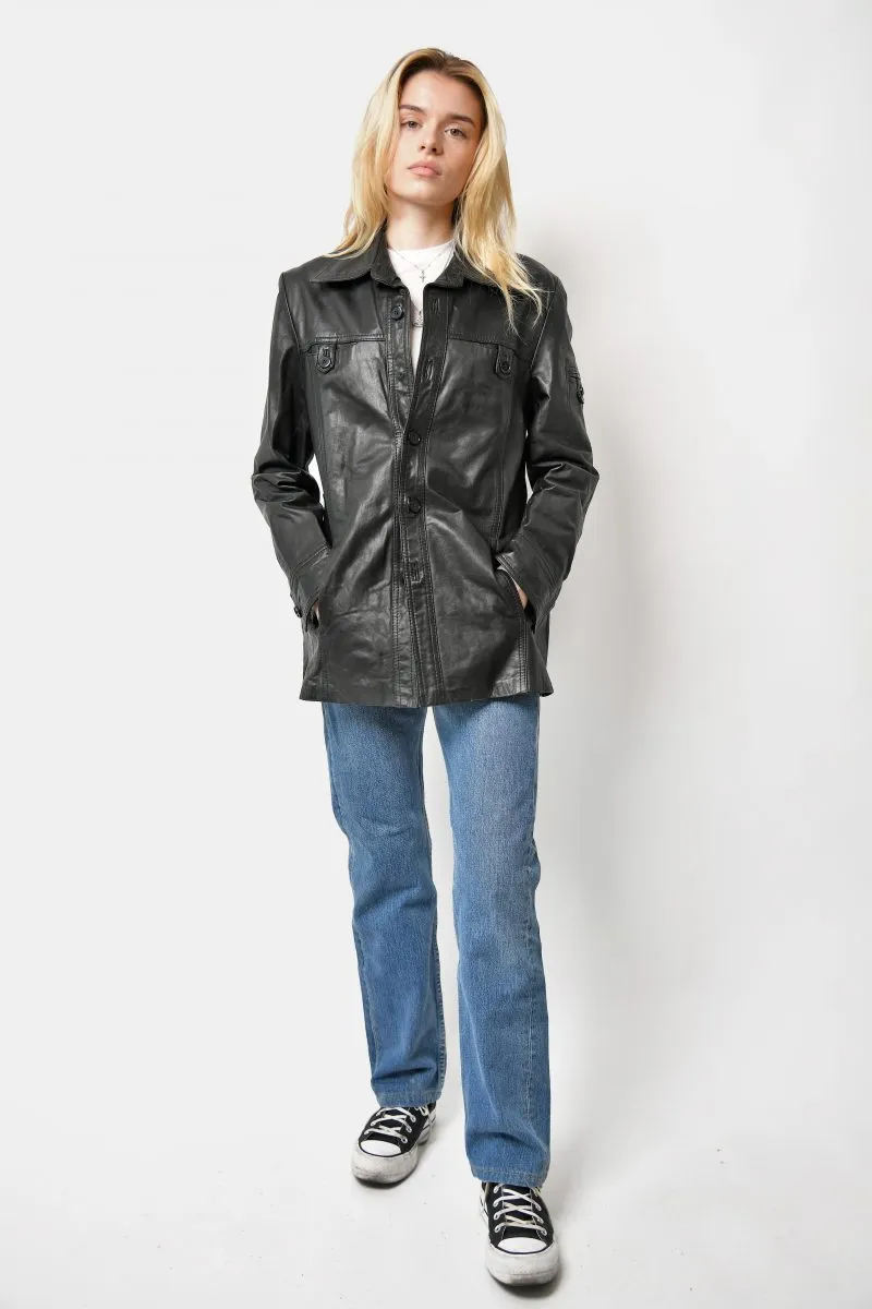 Retro 90s leather mid long coat