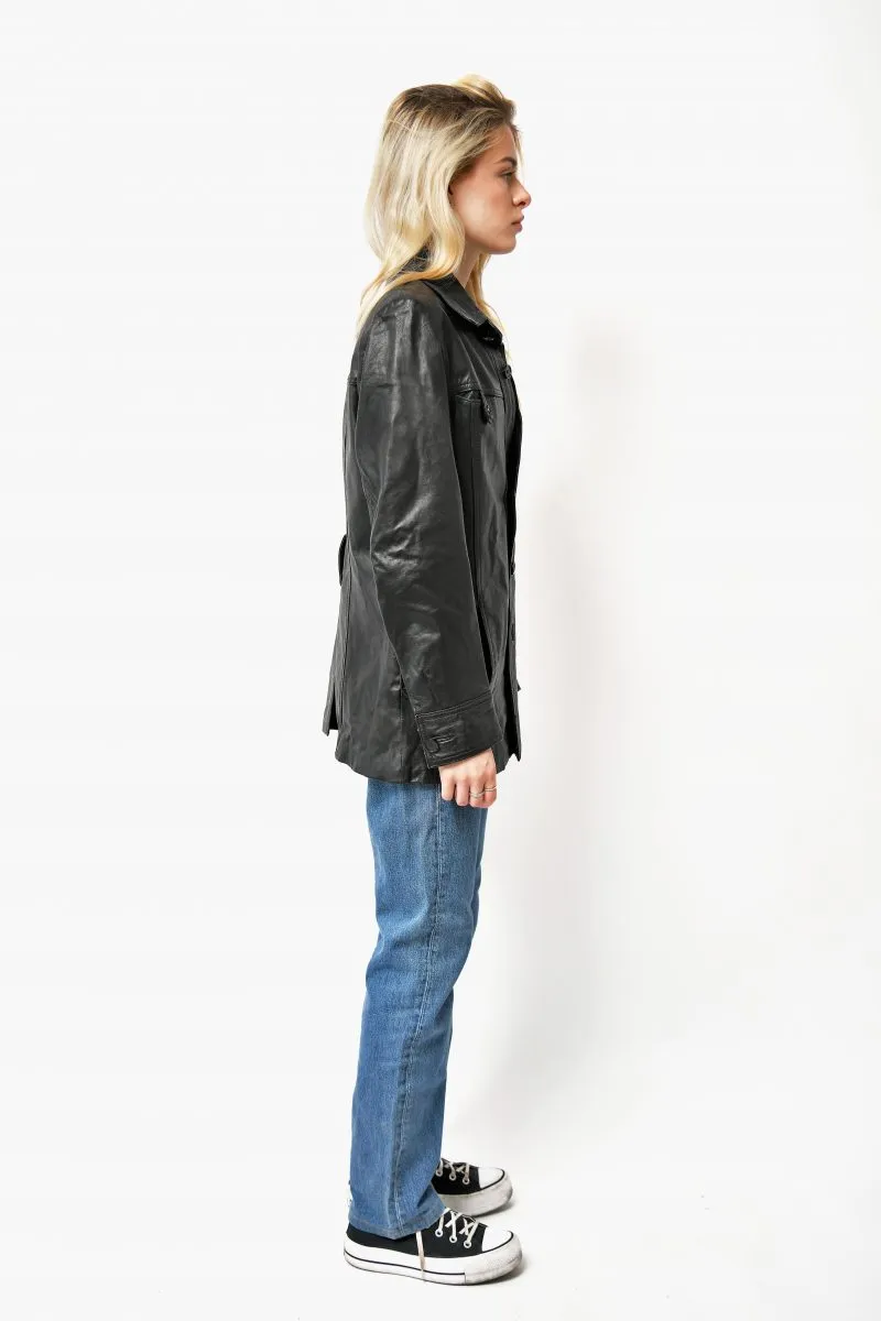 Retro 90s leather mid long coat