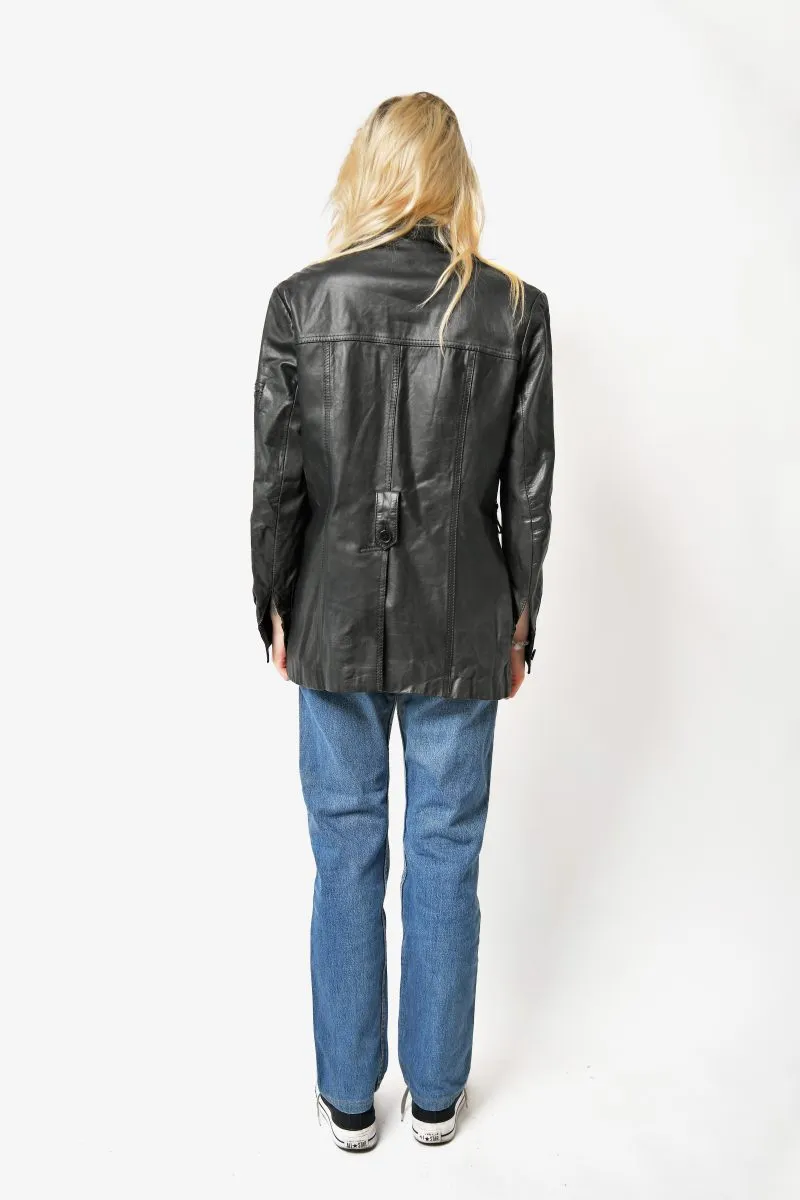 Retro 90s leather mid long coat