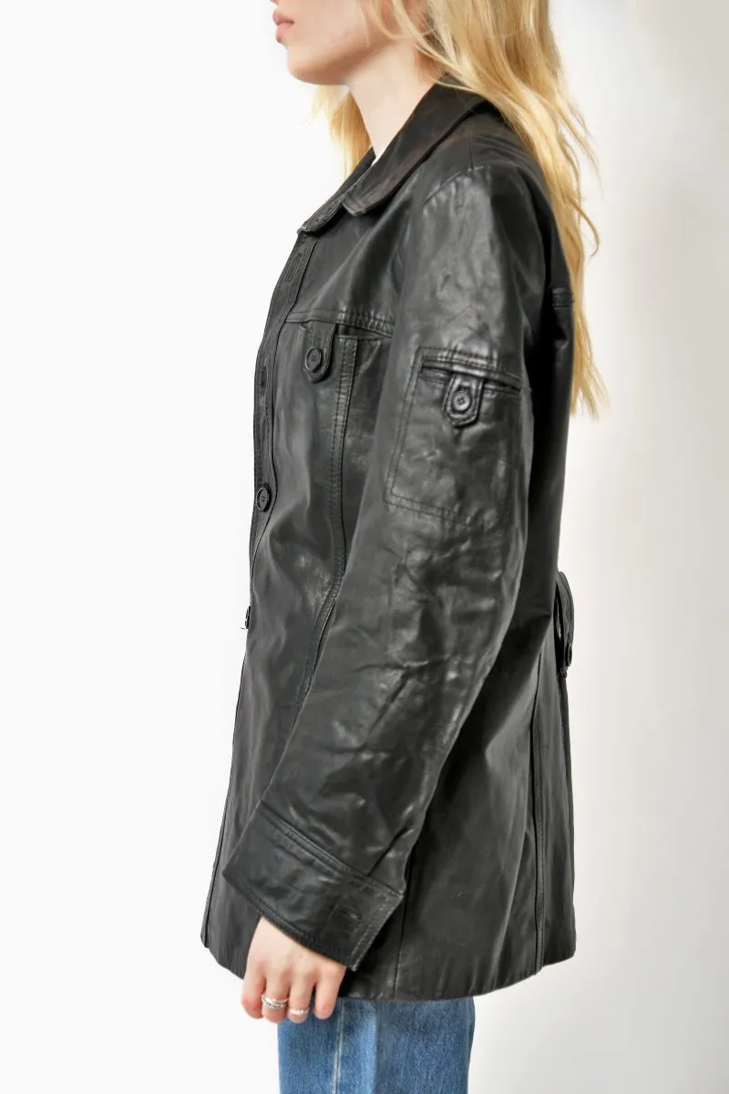 Retro 90s leather mid long coat