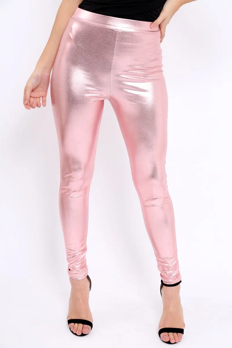 Rose Metallic PU Leggings - Rio