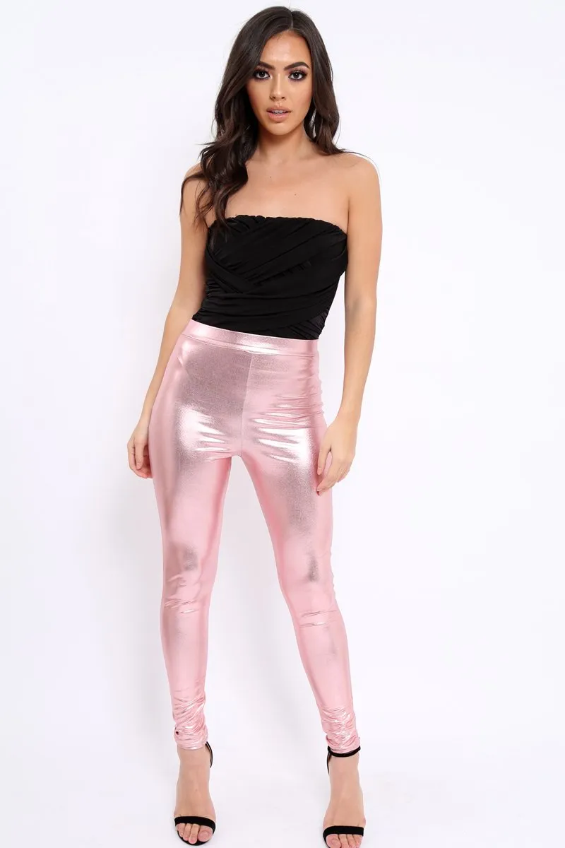 Rose Metallic PU Leggings - Rio