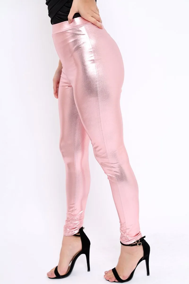 Rose Metallic PU Leggings - Rio