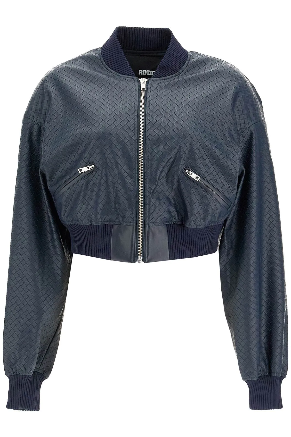 Rotate Cropped Bomber Jacket With Braided   Blue