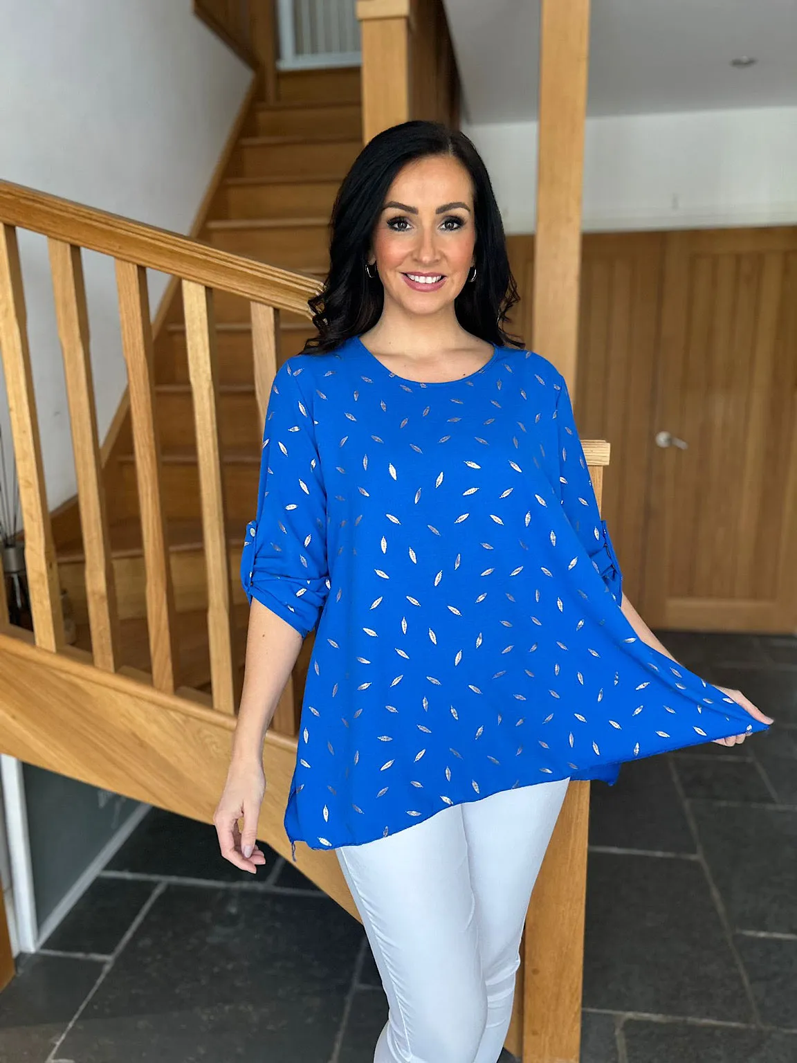 Royal Blue Gold Leaf Blouse Gina