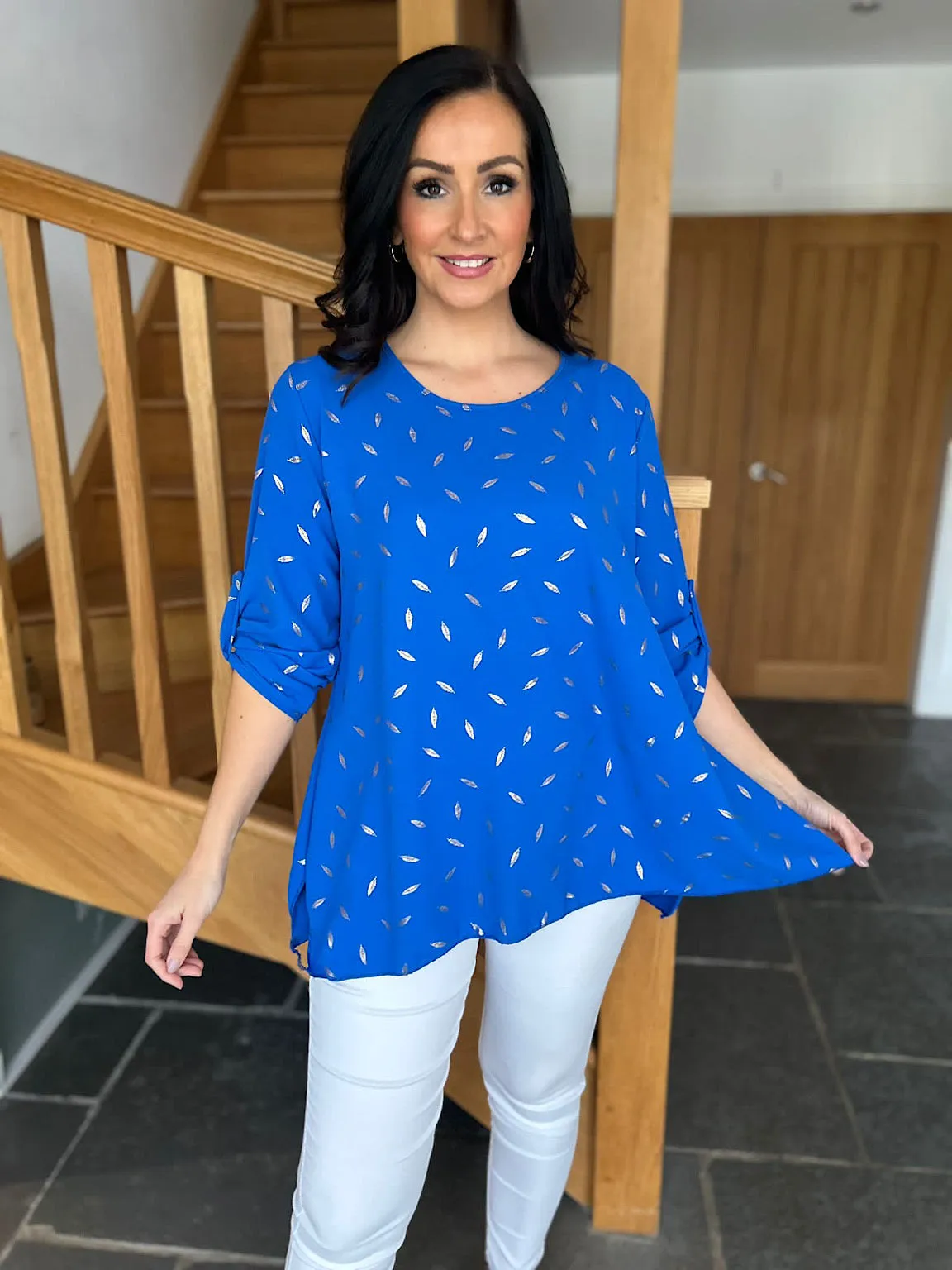 Royal Blue Gold Leaf Blouse Gina