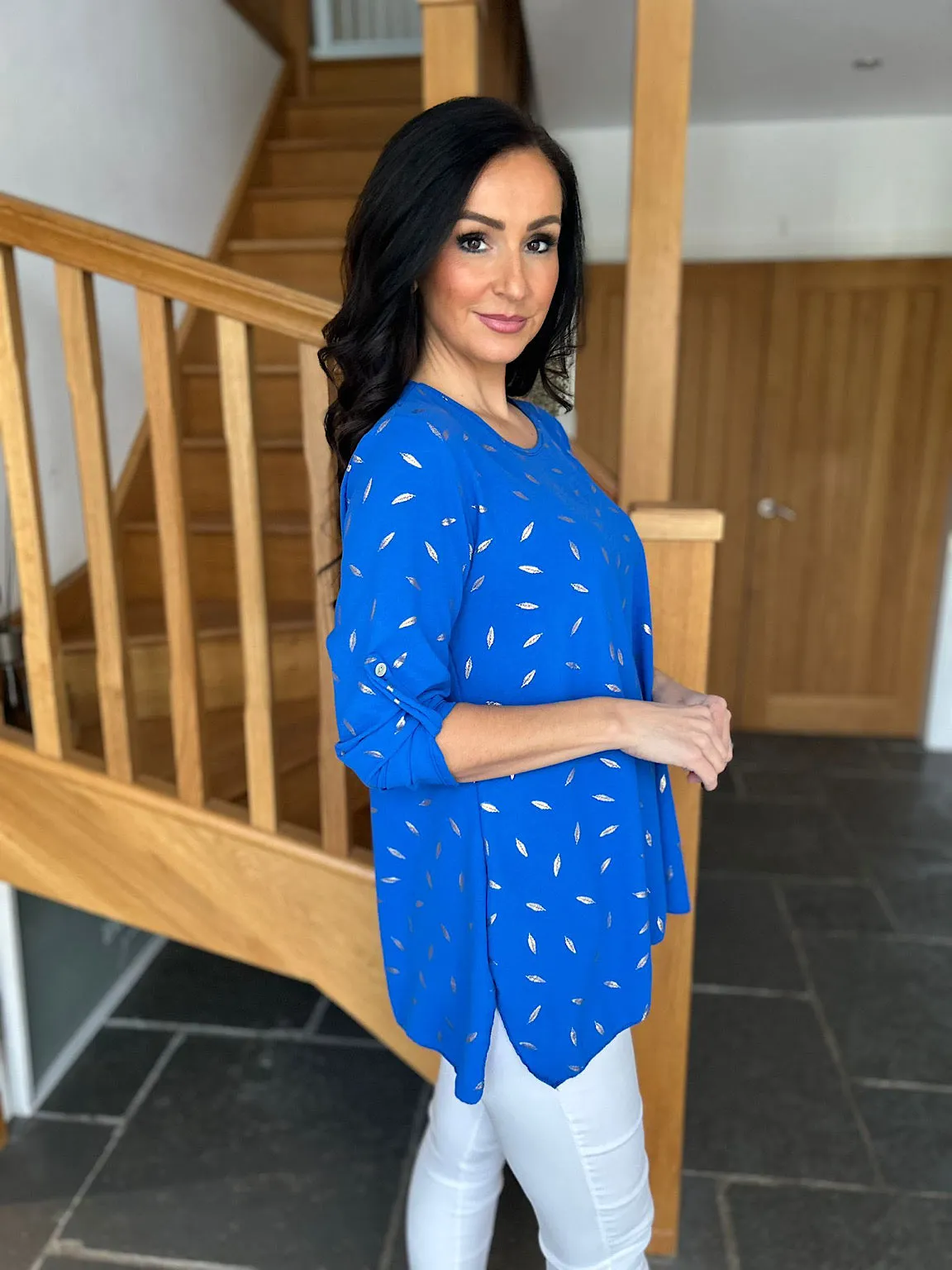 Royal Blue Gold Leaf Blouse Gina