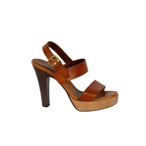 Saint Laurent Brown Leather Strap Platform Heels - '10s