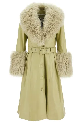 Saks Potts Foxy Leather And Shearling Long Coat   Green