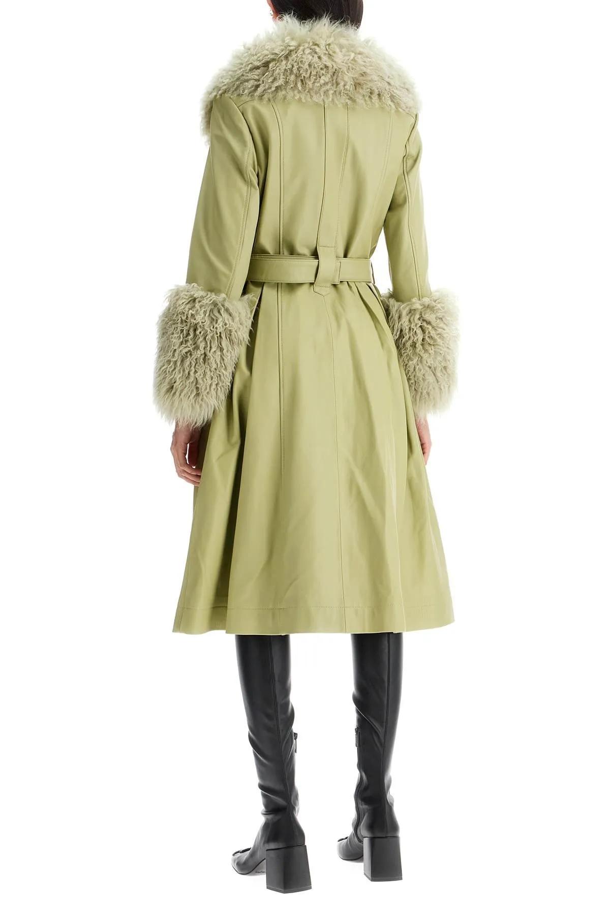 Saks Potts Foxy Leather And Shearling Long Coat   Green