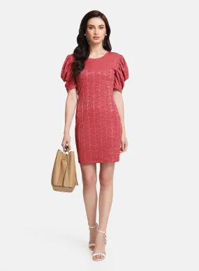 Self Textured Jaquard Puff Sleeved Dress