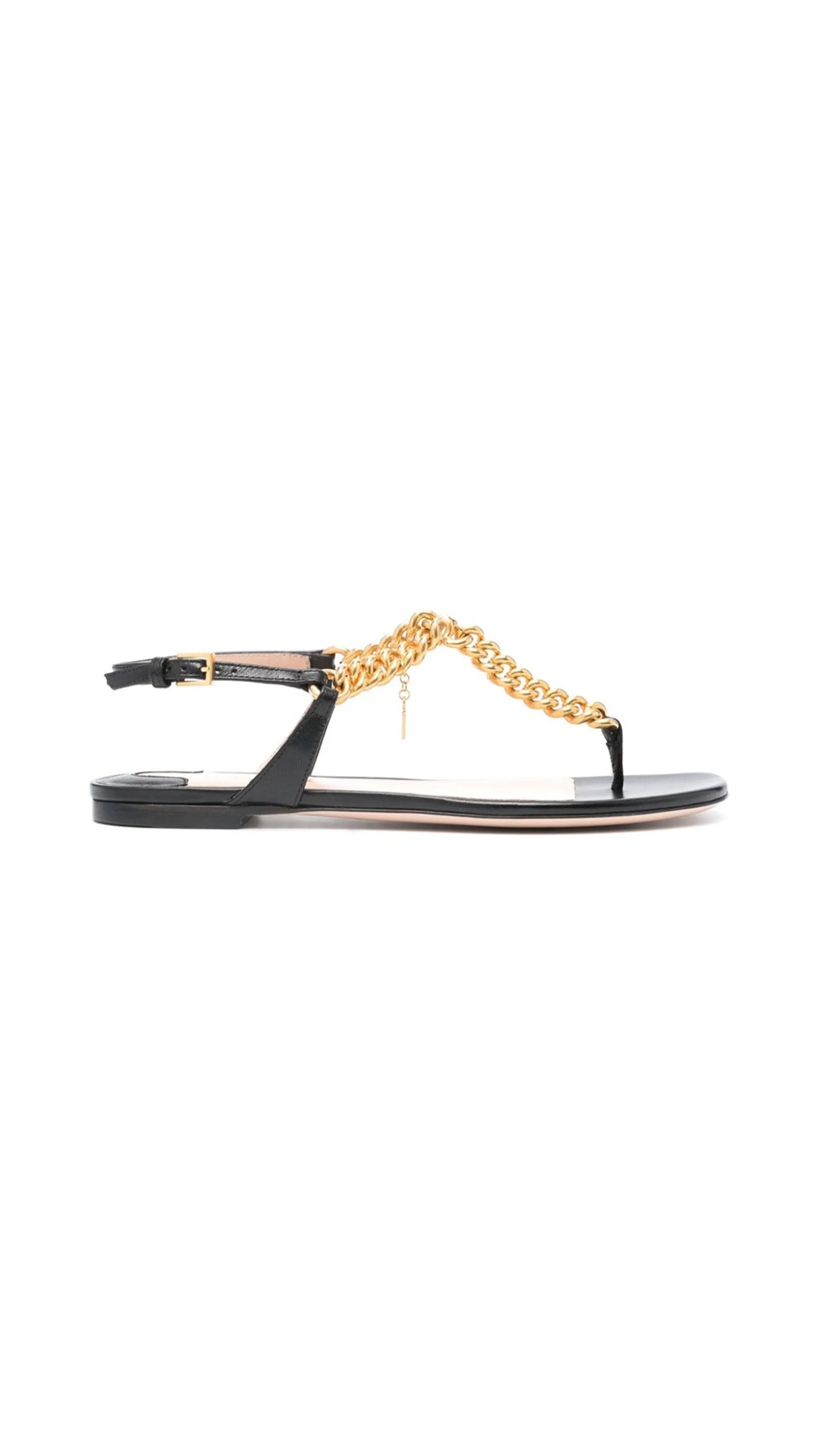 Shiny Leather Zenith Thong Sandal - Black