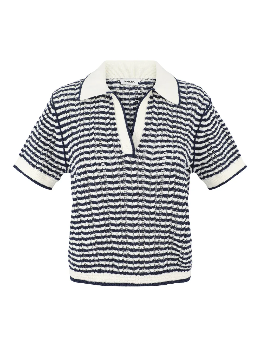 Simkhai Kenzie Short Sleeve Polo in Midnight Stripe