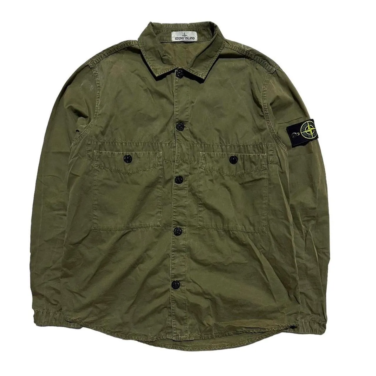 Stone Island Double Pocket Green Canvas Overshirt