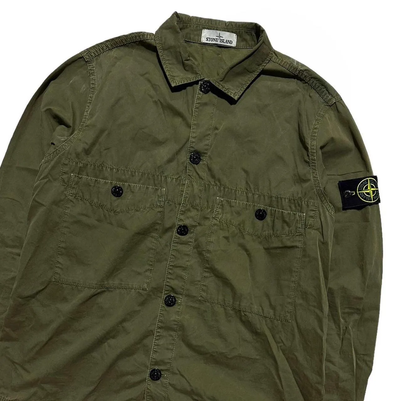 Stone Island Double Pocket Green Canvas Overshirt