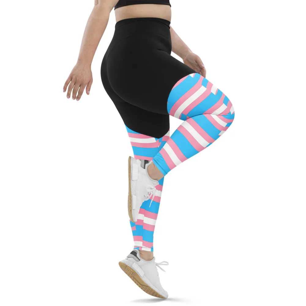 Trans Pride Flag Coloured High-Waisted Compression Fit Butt-Lifting Athletic Yoga Gym Pants