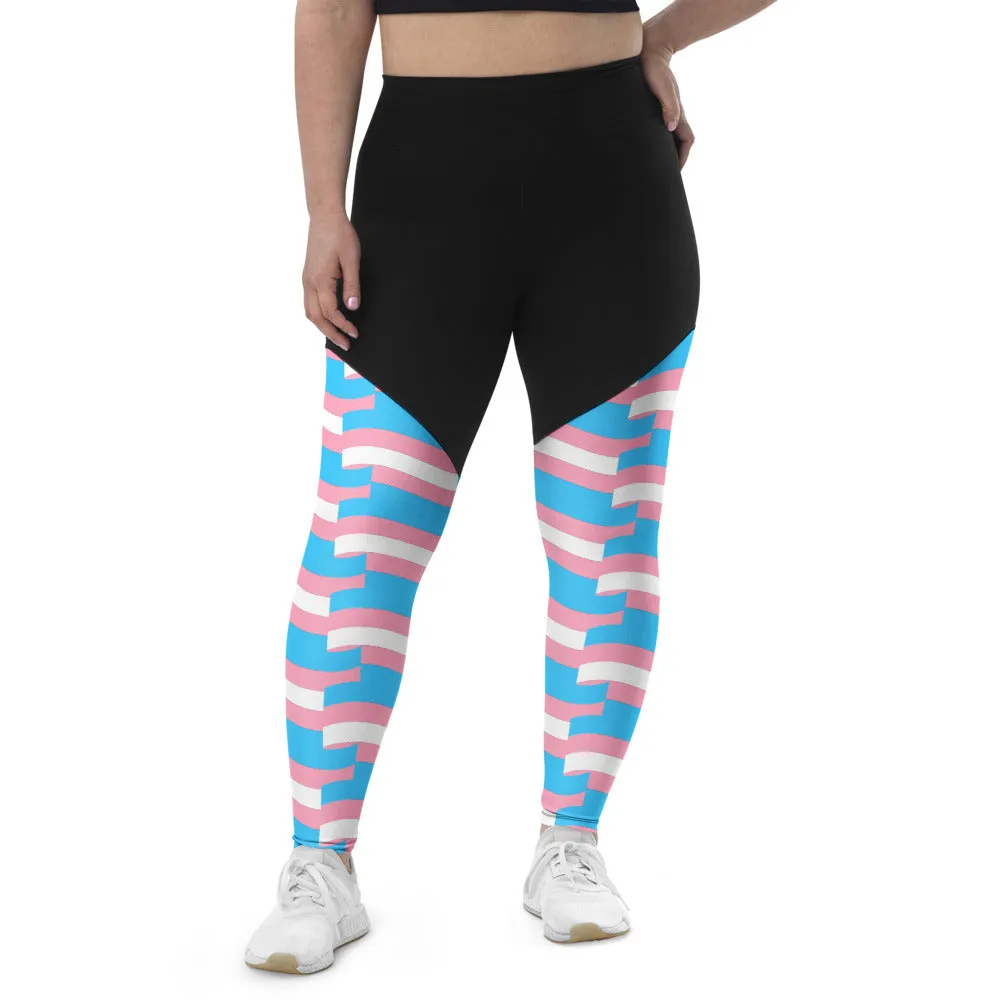 Trans Pride Flag Coloured High-Waisted Compression Fit Butt-Lifting Athletic Yoga Gym Pants